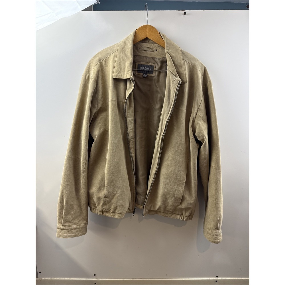 Vintage Wilsons Tan Suede Genuine Leather Jacket Mens Large Lined Pockets